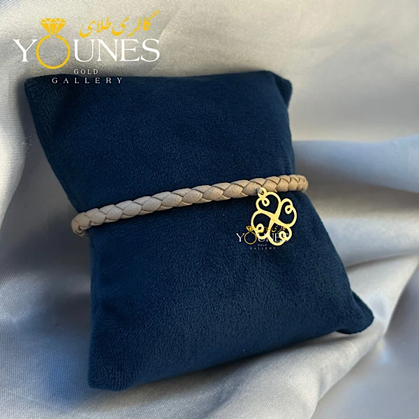 دستبند چرم چهارپر طلا